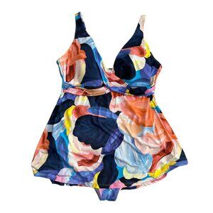 Artesands Painted Abstract Print One‎ Piece Swim Dress Swimsuit Multicolor 24 3X